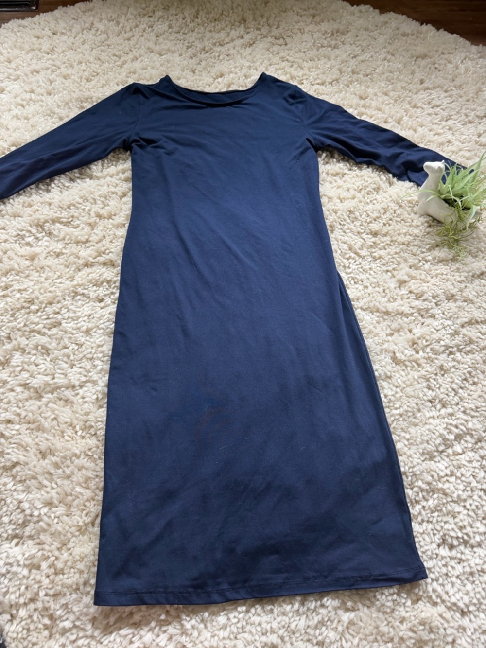 Slim-Fit Long Sleeve Navy super cute spring women’s Midi thick shaping Dress - Picture 4 of 4